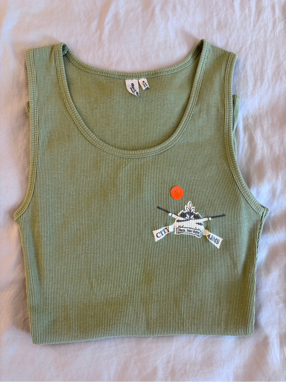 Olive Green Ribbed Tank Top - City Arms Graphic - Picture 9 of 11